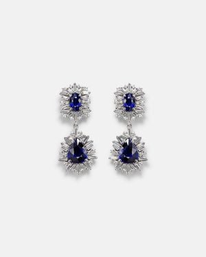 Suzanne Kalan Pendientes Largos De Oro Blanco De 18 Ct Con Diamantes Y Zafiros - Azul