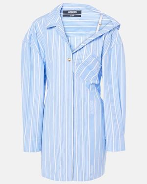 Jacquemus Asymmetrical Striped Cotton Shirt Dress - Blue
