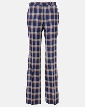 Etro Checked High-Rise Wool Wide-Leg Trousers - Blue