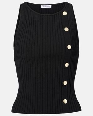 Veronica Beard Nelson Embellished Ribbed-Knit Top - Black