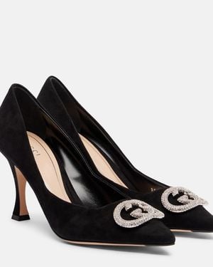 Gucci Alicia 85 Embellished Suede Court Shoes - Black