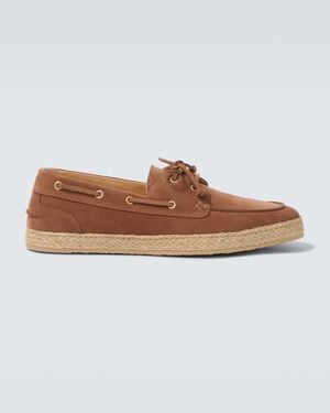 Brunello Cucinelli Jute-Trimmed Suede Boat Shoes - Brown