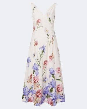 Oscar de la Renta Floral Cotton Poplin Cocktail Dress - White