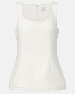 Posse Effi Scalloped Linen Tank Top - White