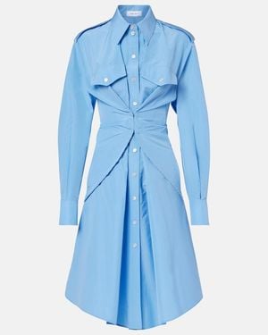 McQueen Cotton-Blend Taffeta Shirt Dress - Blue