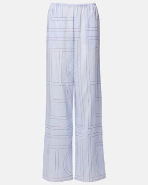 TOTEME Embroidered Cotton-Blend Poplin Pyjama Trousers - Blue