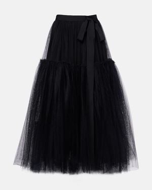 Erdem Belted Tulle Midi Skirt - Black