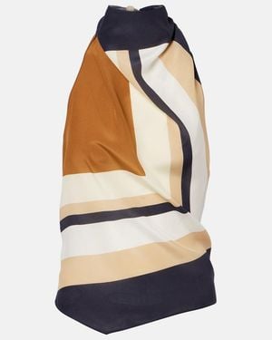 SIR. Printed Halterneck Silk Top - Blue