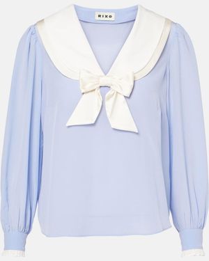 RIXO London Eimer Silk Top - Blue