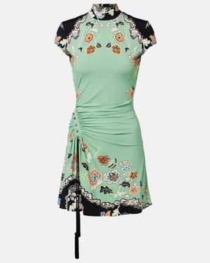 Roberto Cavalli Floral Gathered Jersey Minidress - Green