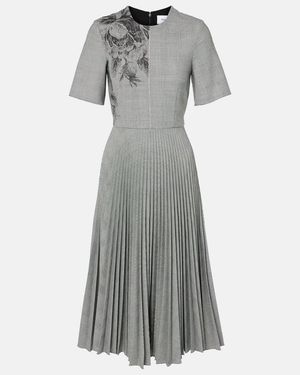 Erdem Prince Of Wales Check Pleated Midi Dress - Grey