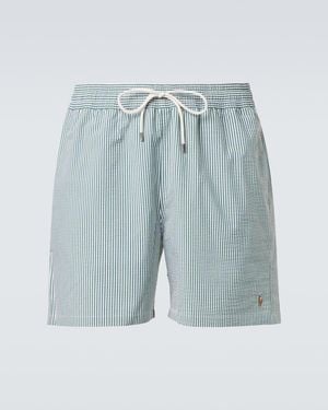 Polo Ralph Lauren Traveller Striped Seersucker Swim Trunks - Blue