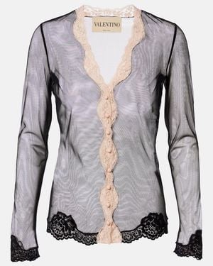Valentino Cardigan Aus Mesh Mit Spitze - Grau