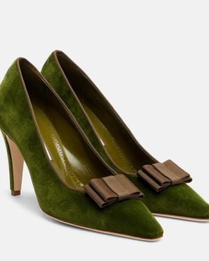 Manolo Blahnik Readorhi Bow-Detail Velvet Pumps - Green