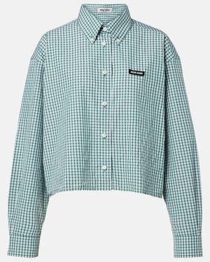 Miu Miu Checked Cropped Cotton Shirt - Blue