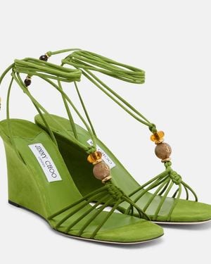 Jimmy Choo Verzierte Wedge-Sandalen Lola Aus Veloursleder - Gr&uuml;n