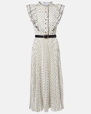 Self-Portrait Belted Polka-Dot Pleated Midi Dress - White