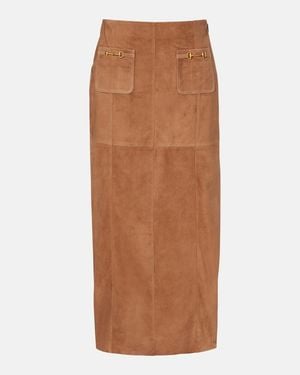 RIXO London Edwina High-Waist Suede Maxi Skirt - Brown
