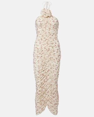 Magda Butrym Floral-Applique Ruched Midi Dress - White