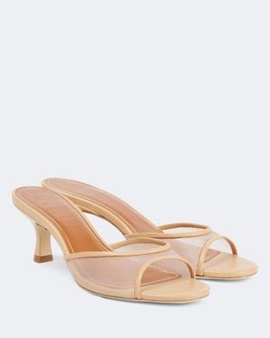 STAUD Brigitte 55 Leather-Trimmed Mesh Mules - Natural