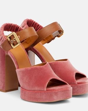 Chloé Aria 95 Velvet Platform Sandals - Pink