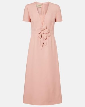 Valentino Garavani Crepe Couture Floral-Applique Midi Dress - Pink