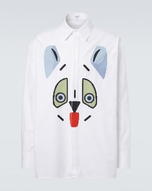 Loewe Cat Face Embroidered Cotton Shirt - White