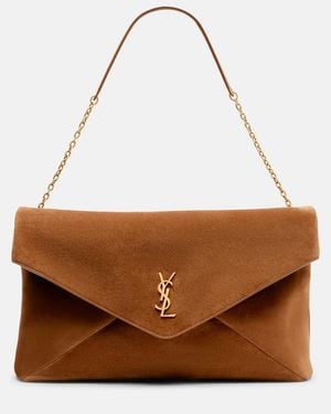 Saint Laurent Cassandre Suede Shoulder Bag - Brown