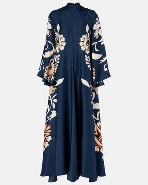 La DoubleJ Magnifico Floral Silk Twill Maxi Dress - Blue