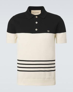 Valentino Vlogo Striped Cotton Polo Jumper - Black