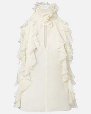 McQueen Ruffled Cutout Silk Georgette Top - White