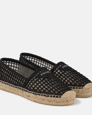 Prada Triangle-Logo Crochet Espadrilles - Black