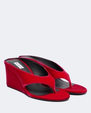 Alaïa Cube 75 Velvet Wedge Thong Sandals - Red