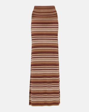 AYA MUSE Knitted Striped Silk-Blend Maxi Skirt - Brown