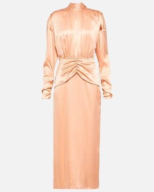 Alessandra Rich Tie-Neck Silk Satin Midi Dress - Pink