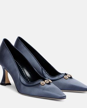Manolo Blahnik Amala 70 Embellished Satin Court Shoes - Blue