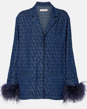 Valentino Feather-Trimmed Denim Shirt - Blue