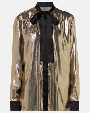 Dolce & Gabbana Tie-Neck Silk-Blend Lame Blouse - Brown