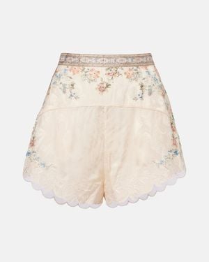 CAMILLA Embellished Floral Lace-Trimmed High-Rise Shorts - Natural