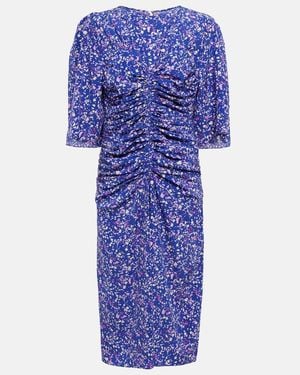 Isabel Marant Ruched Floral-print Silk Dress - Blue