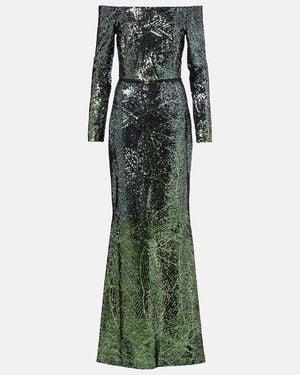Elie Saab Ombre Sequined Silk-Blend Gown - Green