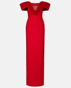 David Koma Velvet-Trimmed Wool-Blend Gown - Red