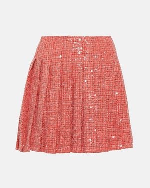 Self-Portrait Pleated Sequined Boucle Miniskirt - Red