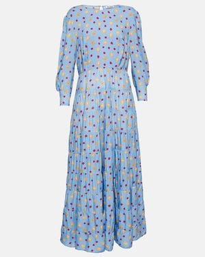 RIXO London Kristen Tiered Printed Voile Maxi Dress - Blue