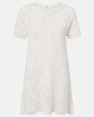 Chloé Pointelle Scalloped Cotton Minidress - White