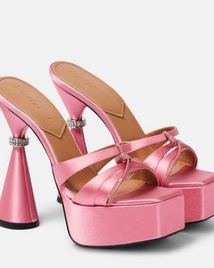 D'Accori Sienna Satin Platform Mules - Pink