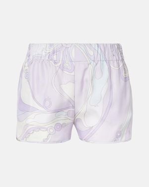 PUCCI Orchidee Low-Rise Silk Twill Shorts - Blue