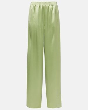 Valentino High-Rise Silk Duchesse Wide-Leg Trousers - Green