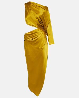 The Sei Cutout One-Shoulder Silk Satin Midi Dress - Yellow