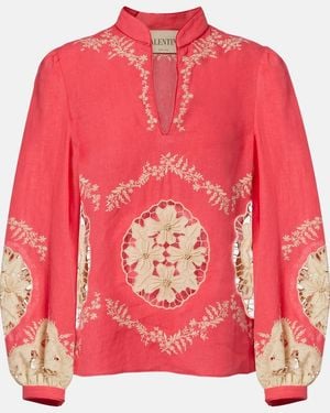 Valentino Camisa De Lino Bordada - Rosa